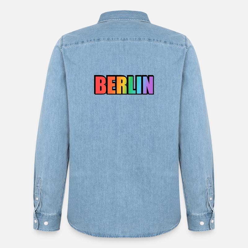 Berlin Rainbow Gradient Letters LGBT - Männer Jeanshemd Organic von Stanley/Stella - verwaschenes Hellblau