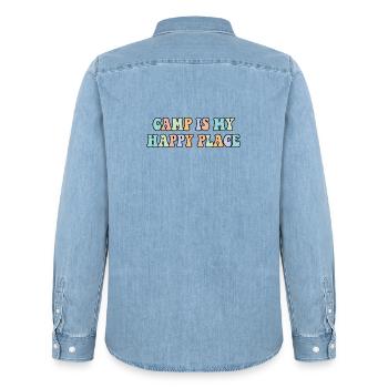 Camp ist mein glücklicher Ort Camping Lover Shirt - Männer Jeanshemd Organic von Stanley/Stella - verwaschenes Hellblau - Hinten - AI Model Male 185 light (185cm)