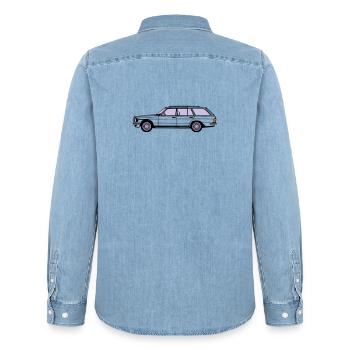 MB W123 T Model Kombi ...(25) - Männer Jeanshemd Organic von Stanley/Stella - verwaschenes Hellblau - Hinten - AI Model Male 185 light (185cm)