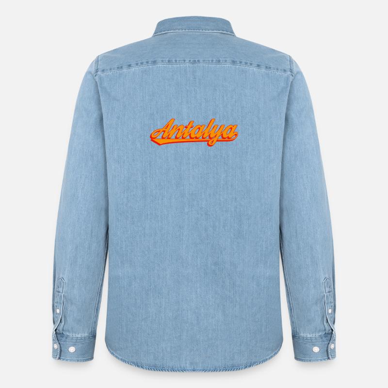 Antalya Sunset Script - Männer Jeanshemd Organic von Stanley/Stella - verwaschenes Hellblau