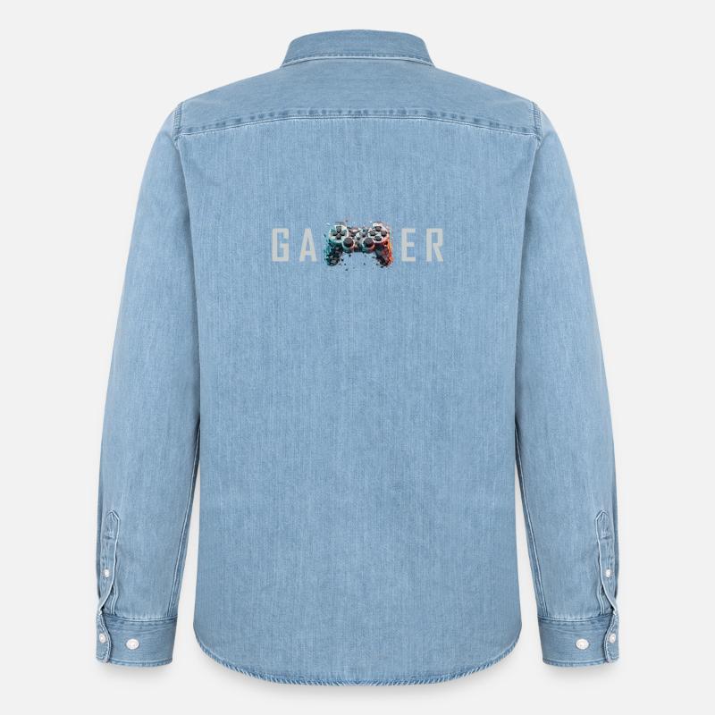 Gamer Typografie Controller Gaming Nerd Geschenk - Männer Jeanshemd Organic von Stanley/Stella - verwaschenes Hellblau