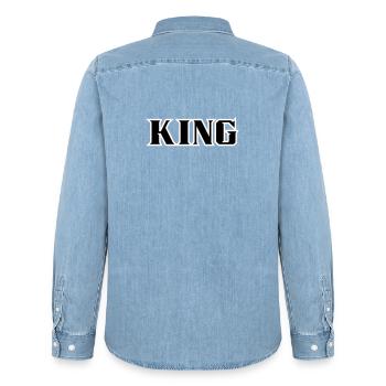 King Classic Text - Men’s Organic Denim Shirt by Stanley/Stella - light wash - Back - AI Model Male 185 light (185cm)