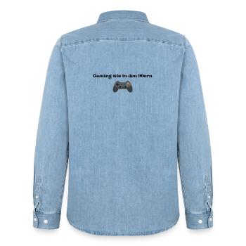 Gaming wie in den 90ern - Männer Jeanshemd Organic von Stanley/Stella - verwaschenes Hellblau - Hinten - AI Model Male 185 light (185cm)