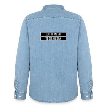 Quiet The Mind And The Soul Will Speak Ruhe Spruch - Men’s Organic Denim Shirt by Stanley/Stella - light wash - Back - AI Model Male 185 light (185cm)