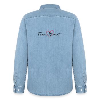 Team Bride Heart Hen Party - Men’s Organic Denim Shirt by Stanley/Stella - light wash - Back - AI Model Male 185 light (185cm)