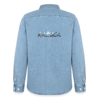 Alpine winter village with gondolas - Men’s Organic Denim Shirt by Stanley/Stella - light wash - Back - AI Model Male 185 light (185cm)