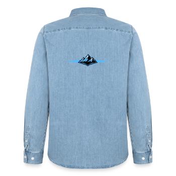 Mountains icon line - Men’s Organic Denim Shirt by Stanley/Stella - light wash - Back - AI Model Male 185 light (185cm)