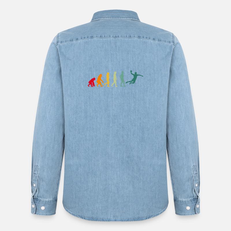 Handball Evolution Entwicklung Handballer retro - Männer Jeanshemd Organic von Stanley/Stella - verwaschenes Hellblau