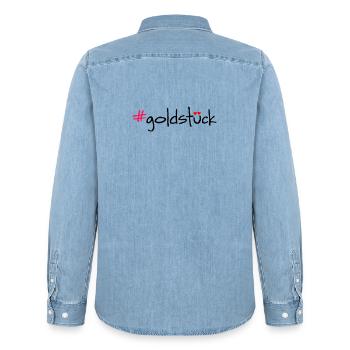 #goldstück - Männer Jeanshemd Organic von Stanley/Stella - verwaschenes Hellblau - Hinten - AI Model Male 185 light (185cm)