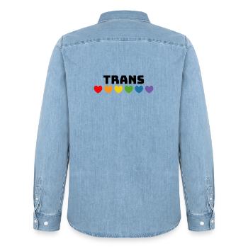 Rainbow heart trans black - Men’s Organic Denim Shirt by Stanley/Stella - light wash - Back - AI Model Male 185 light (185cm)