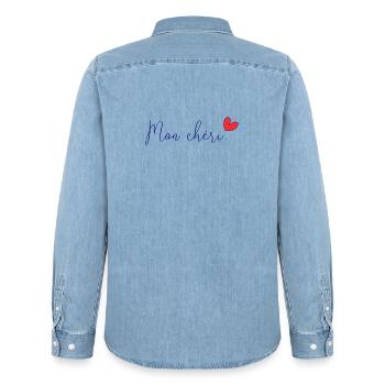 HERZ. PAAR. ICH HABE GERADE GEHEIRATET. Junggesellinnenabschied. VALENTINSTAG. - Männer Jeanshemd Organic von Stanley/Stella - verwaschenes Hellblau - Hinten - AI Model Male 185 light (185cm)