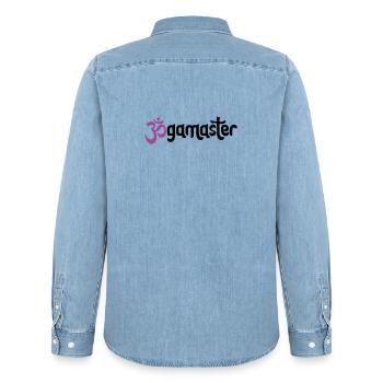 Jogamaster - Typographic OM (3-Color) - Men’s Organic Denim Shirt by Stanley/Stella - light wash - Back - AI Model Male 185 light (185cm)