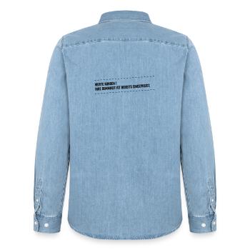 Dummheit ist eingepreist - Männer Jeanshemd Organic von Stanley/Stella - verwaschenes Hellblau - Hinten - AI Model Male 185 light (185cm)