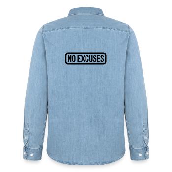 No Excuses Motivational Quote - Men’s Organic Denim Shirt by Stanley/Stella - light wash - Back - AI Model Male 185 light (185cm)