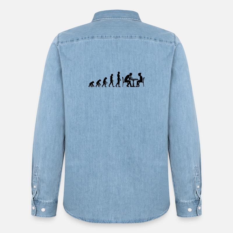 EVOLUTION TO CHESS MASTER – MATE! CHESSLOVER - Men’s Organic Denim Shirt by Stanley/Stella - light wash