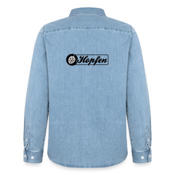 Hops Barley Symbol - Men’s Organic Denim Shirt by Stanley/Stella - light wash - Back - AI Model Male 185 light (185cm)