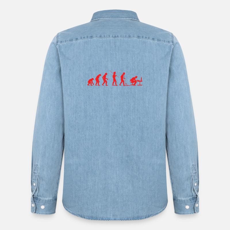 Evolution Gamer | Computer Freak Nerd PC - Männer Jeanshemd Organic von Stanley/Stella - verwaschenes Hellblau