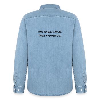 Cinema / Film / Zitat / TV-Serie - Männer Jeanshemd Organic von Stanley/Stella - verwaschenes Hellblau - Hinten - AI Model Male 185 light (185cm)