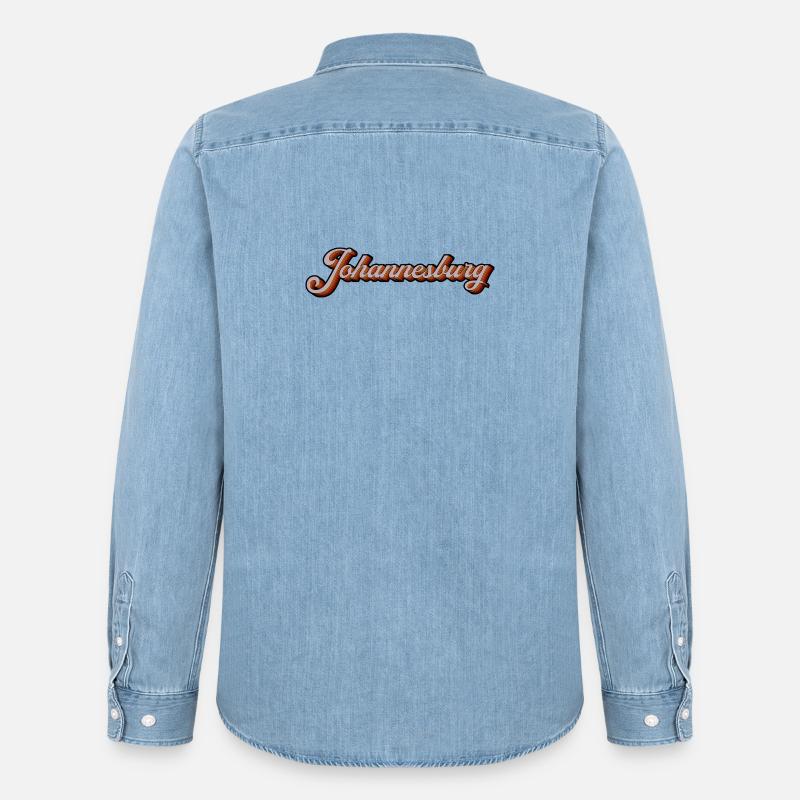 Johannesburg Retro Script - Männer Jeanshemd Organic von Stanley/Stella - verwaschenes Hellblau