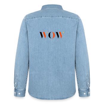 WOW dreifarbig - Männer Jeanshemd Organic von Stanley/Stella - verwaschenes Hellblau - Hinten - AI Model Male 185 light (185cm)