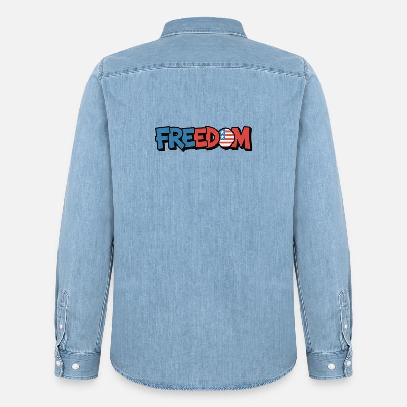 Freedom Typografie Statement Design - Männer Jeanshemd Organic von Stanley/Stella - verwaschenes Hellblau