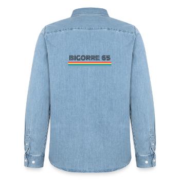 Bigorre 65 Humor Gift T-Shirt - Men’s Organic Denim Shirt by Stanley/Stella - light wash - Back - AI Model Male 185 light (185cm)