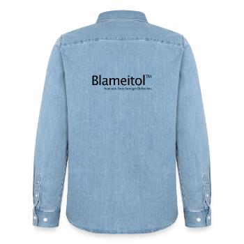La faute de drogue entre frères et sœurs, pas mon école - Chemise en denim homme bio Stanley/Stella - bleu clair délavé - Dos - AI Model Male 185 light (185cm)
