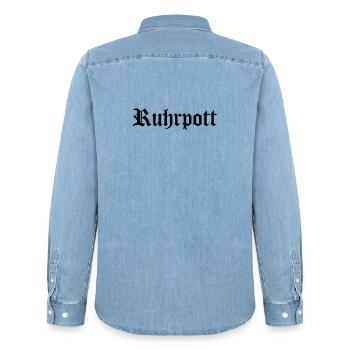 Ruhrpott lettering - Men’s Organic Denim Shirt by Stanley/Stella - light wash - Back - AI Model Male 185 light (185cm)