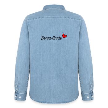BONNE ANNEE. SAINT SYLVESTRE. NOUVELLE ANNÉE. - Chemise en denim homme bio Stanley/Stella - bleu clair délavé - Dos - AI Model Male 185 light (185cm)