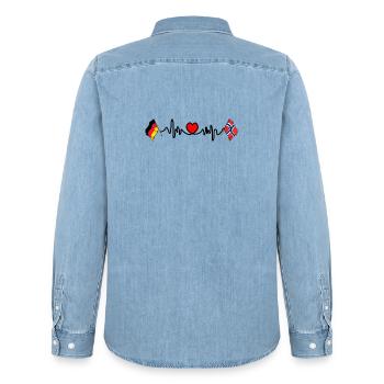 Cardio heart with Flag Germany and flag Norway - Men’s Organic Denim Shirt by Stanley/Stella - light wash - Back - AI Model Male 185 light (185cm)