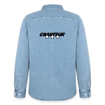 Singer – music, stage, passion, voice, performance - Men’s Organic Denim Shirt by Stanley/Stella - light wash - Back - AI Model Male 185 light (185cm)