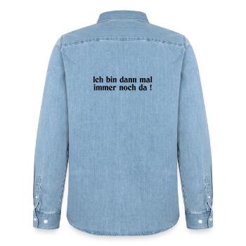 still there - Men’s Organic Denim Shirt by Stanley/Stella - light wash - Back - AI Model Male 185 light (185cm)