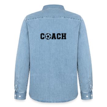 Fußball Coash - Männer Jeanshemd Organic von Stanley/Stella - verwaschenes Hellblau - Hinten - AI Model Male 185 light (185cm)