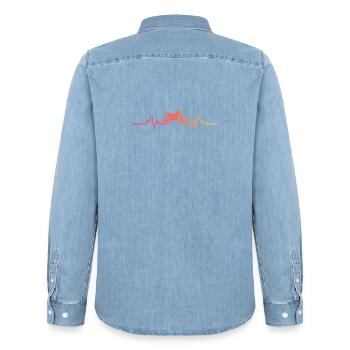 Motocross sunset heartbeat dirt bike - Men’s Organic Denim Shirt by Stanley/Stella - light wash - Back - AI Model Male 185 light (185cm)