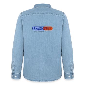 Electronic Music - Men’s Organic Denim Shirt by Stanley/Stella - light wash - Back - AI Model Male 185 light (185cm)