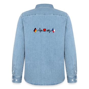 Cardio heart with Flag Germany and flag Czech Republic - Men’s Organic Denim Shirt by Stanley/Stella - light wash - Back - AI Model Male 185 light (185cm)