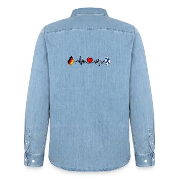 Cardio heart with Flag Germany and flag Finland - Men’s Organic Denim Shirt by Stanley/Stella - light wash - Back - AI Model Male 185 light (185cm)