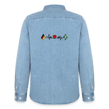 Cardio heart with Flag Germany and flag Sweden - Men’s Organic Denim Shirt by Stanley/Stella - light wash - Back - AI Model Male 185 light (185cm)