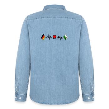 Cardio heart with Flag Germany and flag Saxony - Men’s Organic Denim Shirt by Stanley/Stella - light wash - Back - AI Model Male 185 light (185cm)