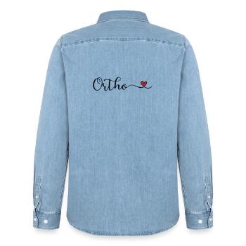 Ortho - Men’s Organic Denim Shirt by Stanley/Stella - light wash - Back - AI Model Male 185 light (185cm)