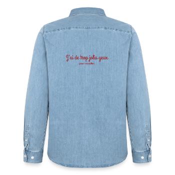 j'ai de trop jolis yeux pour travailler - Chemise en denim homme bio Stanley/Stella - bleu clair délavé - Dos - AI Model Male 185 light (185cm)