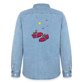 Football boots, stars - Men’s Organic Denim Shirt by Stanley/Stella - light wash - Back - AI Model Male 185 light (185cm)