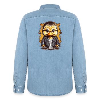Cute duck with leather jacket - Men’s Organic Denim Shirt by Stanley/Stella - light wash - Back - AI Model Male 185 light (185cm)