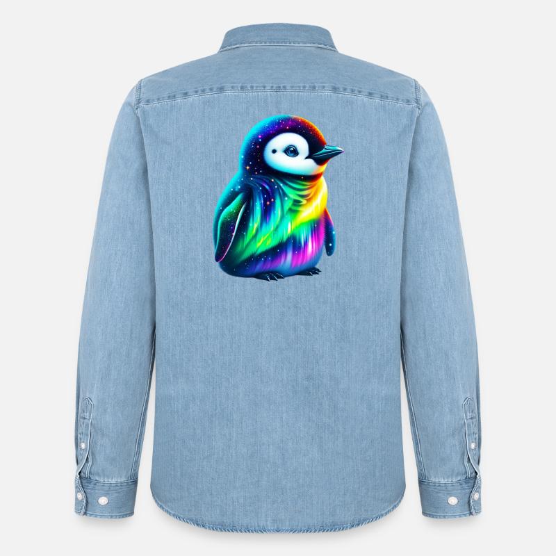 Aurora Borealis Pinguin - Männer Jeanshemd Organic von Stanley/Stella - verwaschenes Hellblau