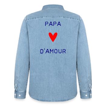 HAPPY FATHER'S DAY. DAD. FATHER'S DAY. FATHER - Men’s Organic Denim Shirt by Stanley/Stella - light wash - Back - AI Model Male 185 light (185cm)