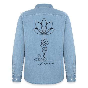 Amoureux du yoga Fleur de lotus Spiritualité Méditation - Chemise en denim homme bio Stanley/Stella - bleu clair délavé - Dos - AI Model Male 185 light (185cm)