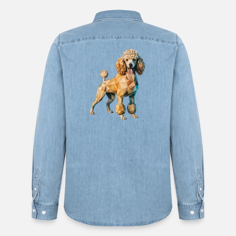Pudel - Cooles Low Poly Logo - Männer Jeanshemd Organic von Stanley/Stella - verwaschenes Hellblau