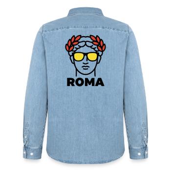 Statue de Rome Lunettes de soleil Vacances en Italie - Chemise en denim homme bio Stanley/Stella - bleu clair délavé - Dos - AI Model Male 185 light (185cm)