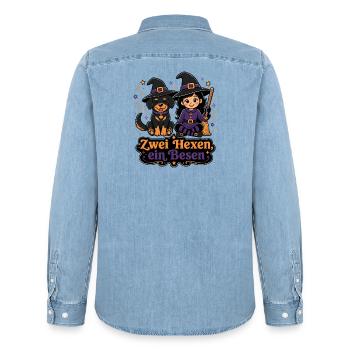 Hexen-Meute - Männer Jeanshemd Organic von Stanley/Stella - verwaschenes Hellblau - Hinten - AI Model Male 185 light (185cm)