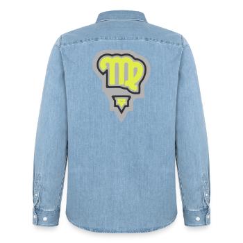 Vierge et Terre tribales du zodiaque - Chemise en denim homme bio Stanley/Stella - bleu clair délavé - Dos - AI Model Male 185 light (185cm)
